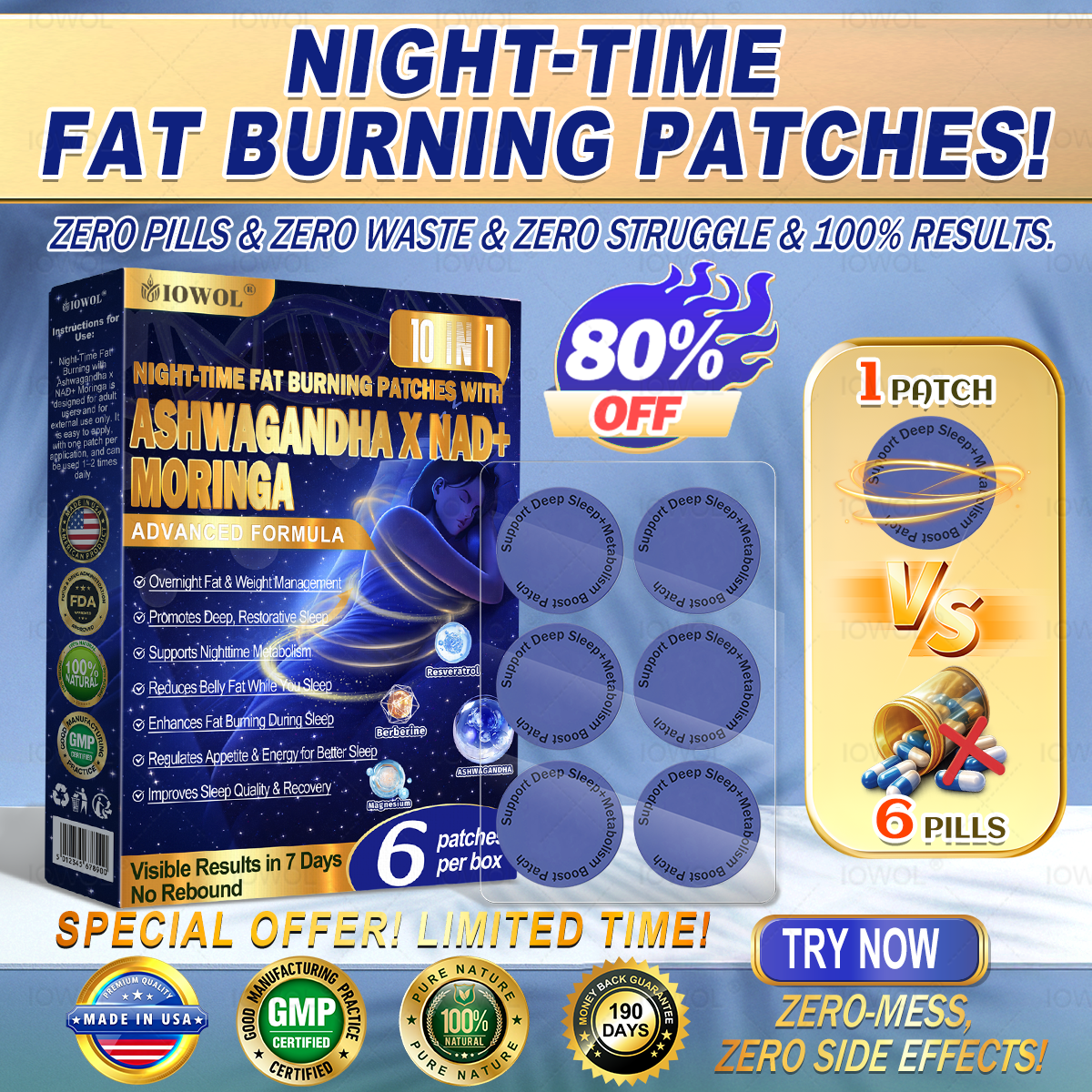 NIGHT-TIME FAT-BURNING PATCH! WEAR IT AT NIGHT FOR 200% BETTER RESULTS.