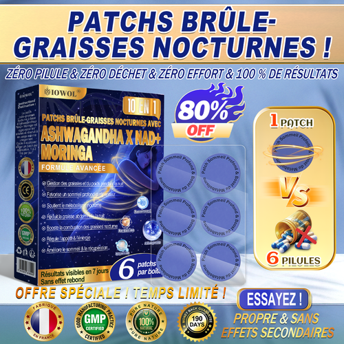 IOWOL® Patch brûle-graisse nocturne ! Zéro comprimé, zéro contrainte, zéro effort et 100 % de résultats.
